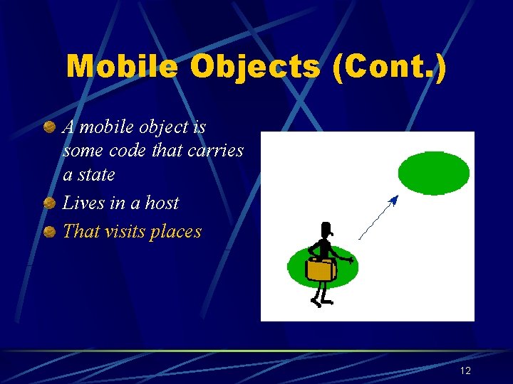 Mobile Objects (Cont. ) A mobile object is some code that carries a state