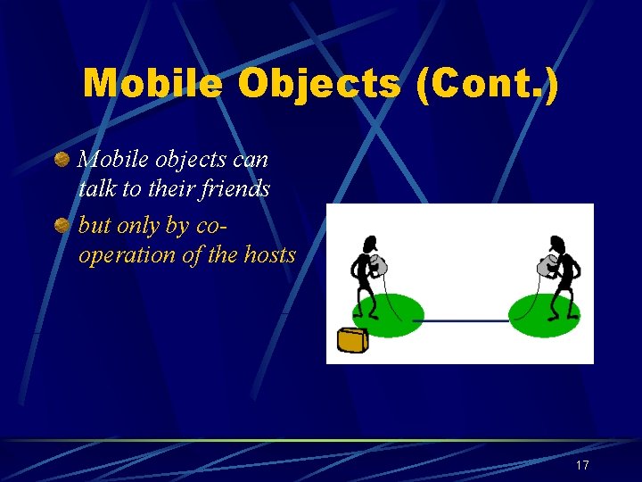 Mobile Objects (Cont. ) Mobile objects can talk to their friends but only by
