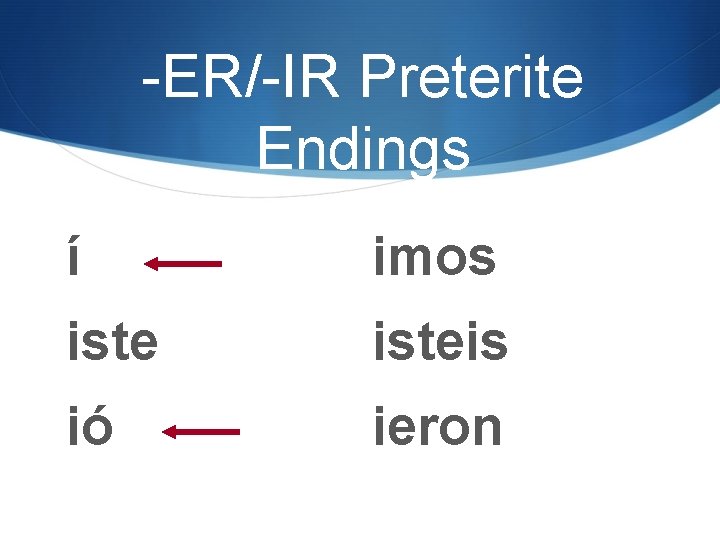 -ER/-IR Preterite Endings í imos isteis ió ieron 
