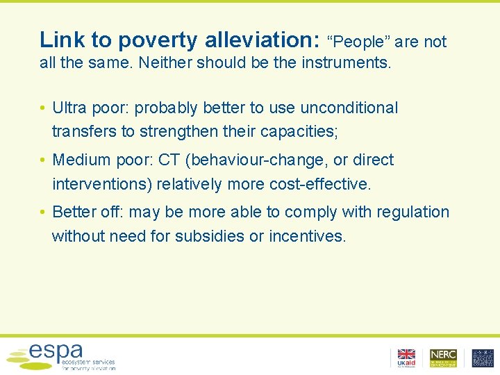 Link to poverty alleviation: “People” are not all the same. Neither should be the