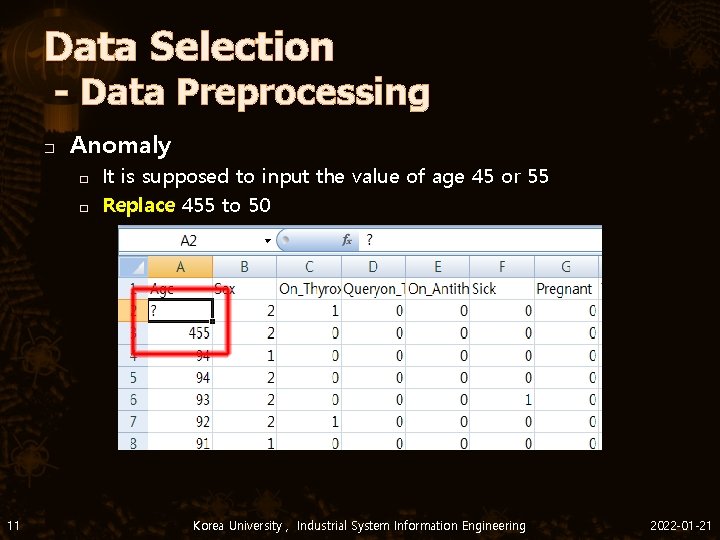 Data Selection - Data Preprocessing � Anomaly � � 11 It is supposed to