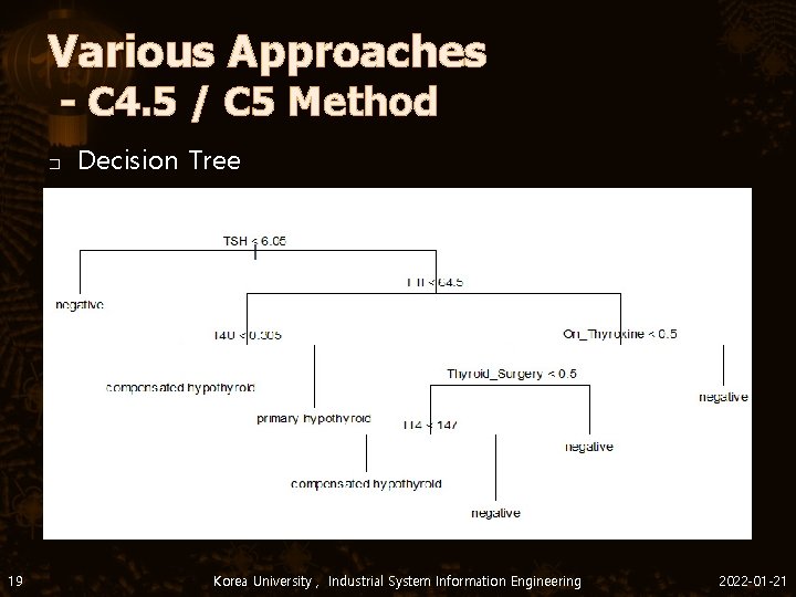 Various Approaches - C 4. 5 / C 5 Method � 19 Decision Tree