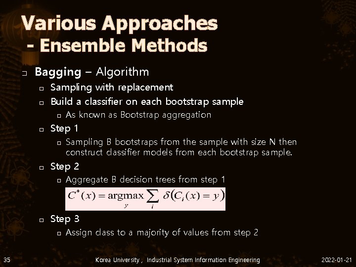 Various Approaches - Ensemble Methods � Bagging – Algorithm � � Sampling with replacement