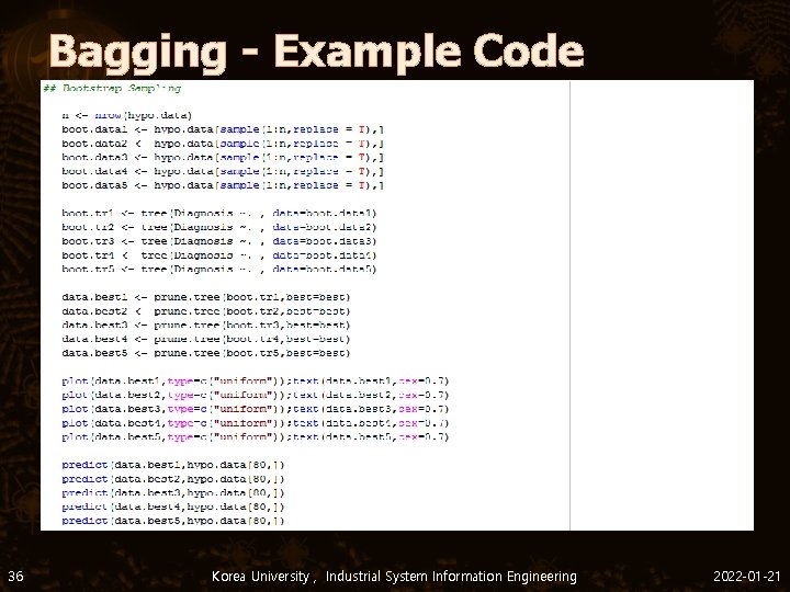 Bagging - Example Code - Ensemble Methods 36 Korea University , Industrial System Information