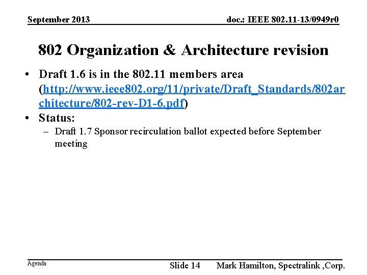 September 2013 doc. : IEEE 802. 11 -13/0949 r 0 802 Organization & Architecture