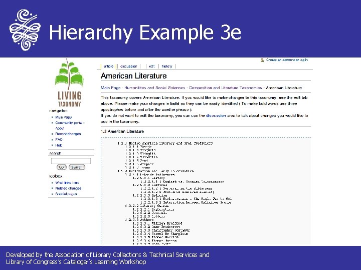 Hierarchy Example 3 e Developed by the Association of Library Collections & Technical Services