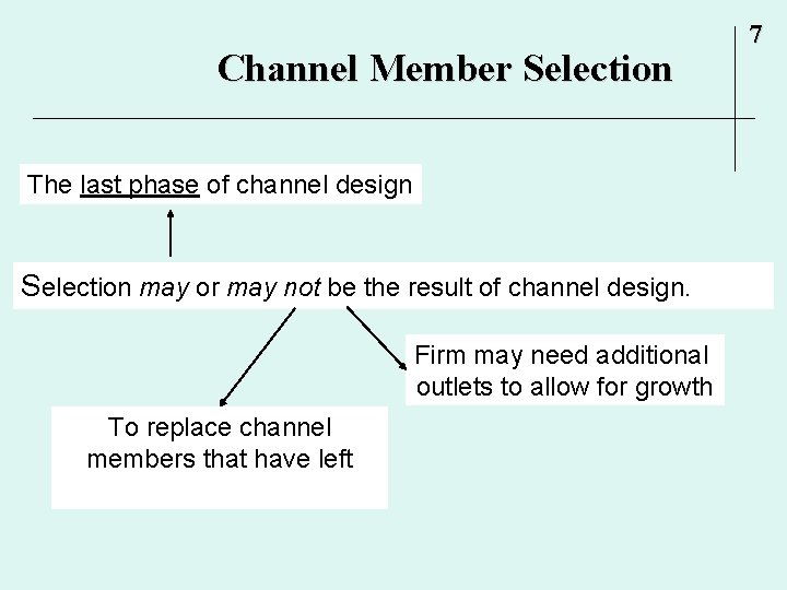 Channel Member Selection The last phase of channel design Selection may or may not