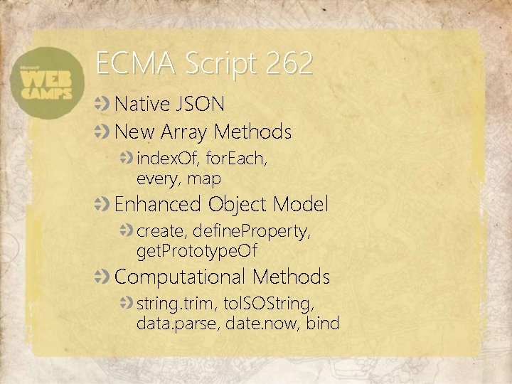 ECMA Script 262 Native JSON New Array Methods index. Of, for. Each, every, map