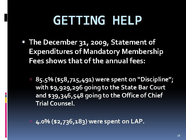 GETTING HELP The December 31, 2009, Statement of Expenditures of Mandatory Membership Fees shows