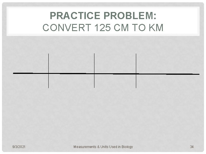 PRACTICE PROBLEM: CONVERT 125 CM TO KM 9/3/2021 Measurements & Units Used in Biology