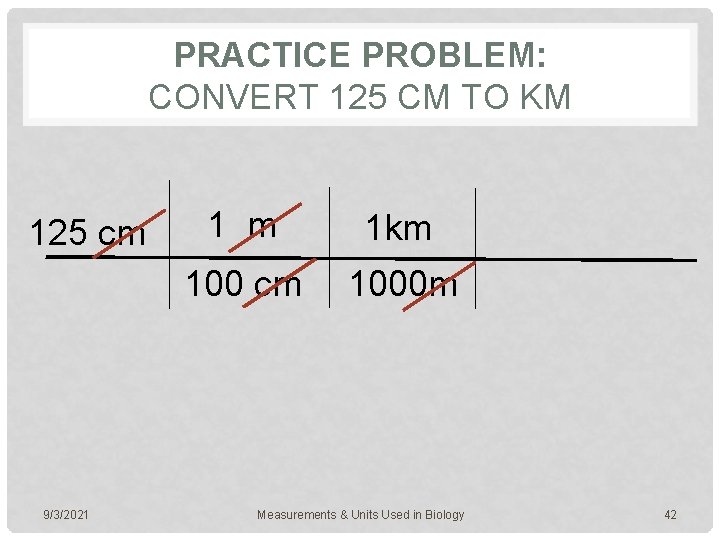 PRACTICE PROBLEM: CONVERT 125 CM TO KM 125 cm 9/3/2021 1 m 1 km