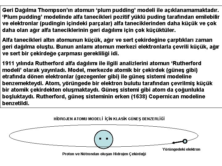 Geri Dağılma Thompson’ın atomun ‘plum pudding’ modeli ile açıklanamamaktadır. ‘Plum pudding’ modelinde alfa tanecikleri