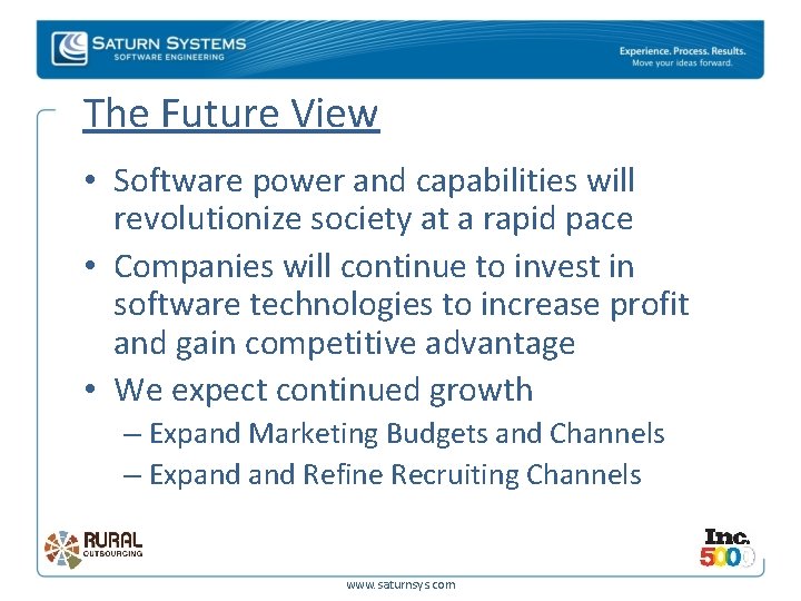 The Future View • Software power and capabilities will revolutionize society at a rapid