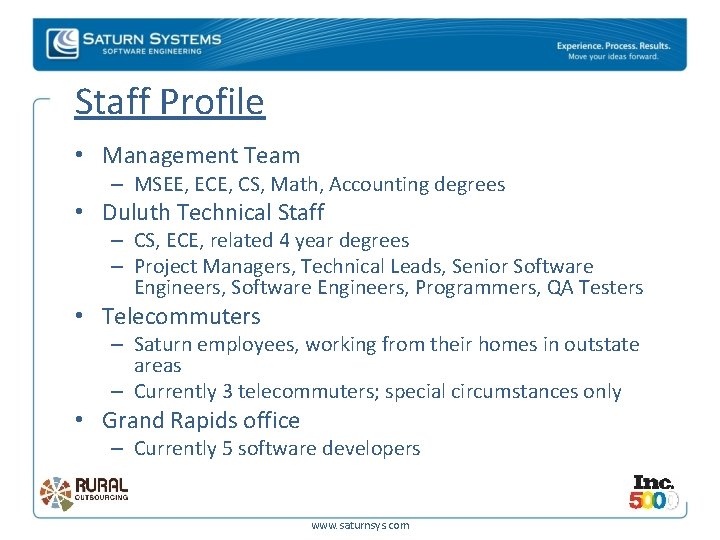 Staff Profile • Management Team – MSEE, ECE, CS, Math, Accounting degrees • Duluth