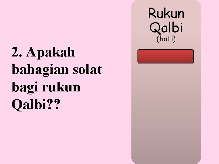 Rukun Qalbi (hati) 2. Apakah bahagian solat bagi rukun Qalbi? ? 