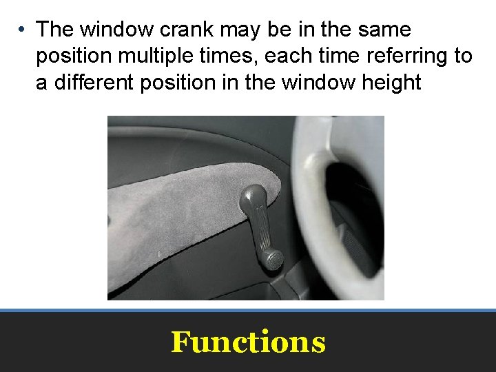  • The window crank may be in the same position multiple times, each