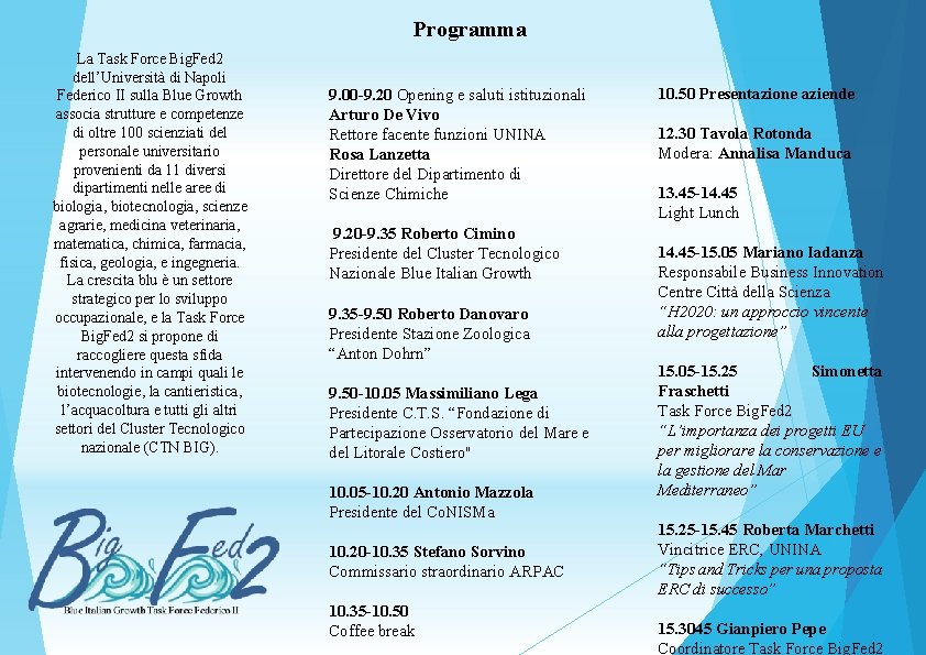 Programma La Task Force Big. Fed 2 dell’Università di Napoli Federico II sulla Blue