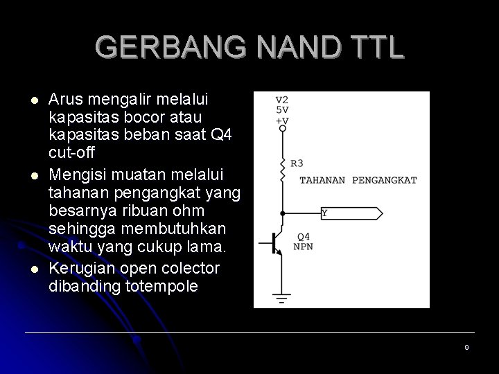 GERBANG NAND TTL l l l Arus mengalir melalui kapasitas bocor atau kapasitas beban