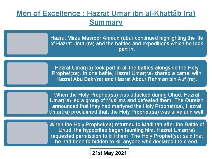 Men of Excellence : Hazrat Umar ibn al-Khaṭṭāb (ra) Summary Hazrat Mirza Masroor Ahmad