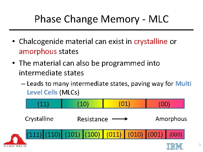 Phase Change Memory - MLC • Chalcogenide material can exist in crystalline or amorphous