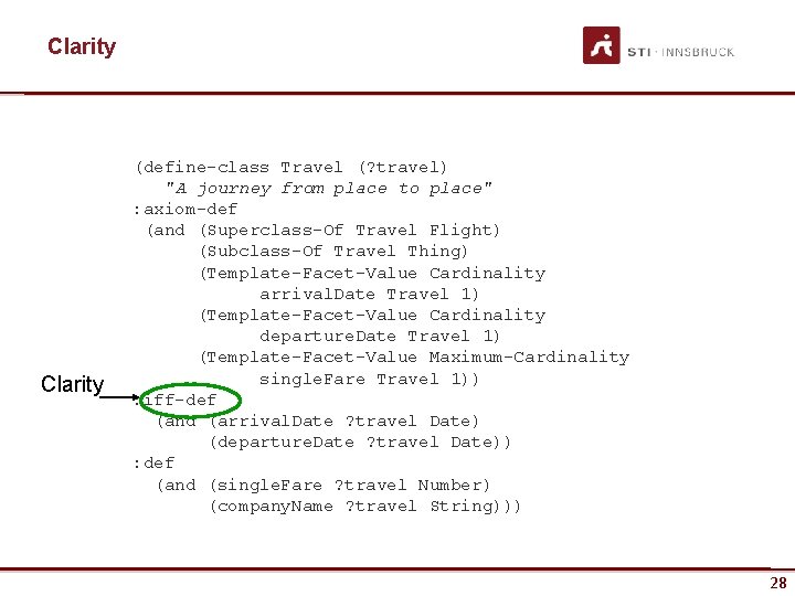 Clarity www. sti-innsbruck. at (define-class Travel (? travel) "A journey from place to place"