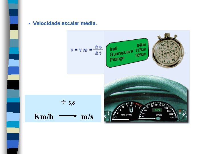 § Velocidade escalar média. ÷ 3, 6 Km/h m/s 