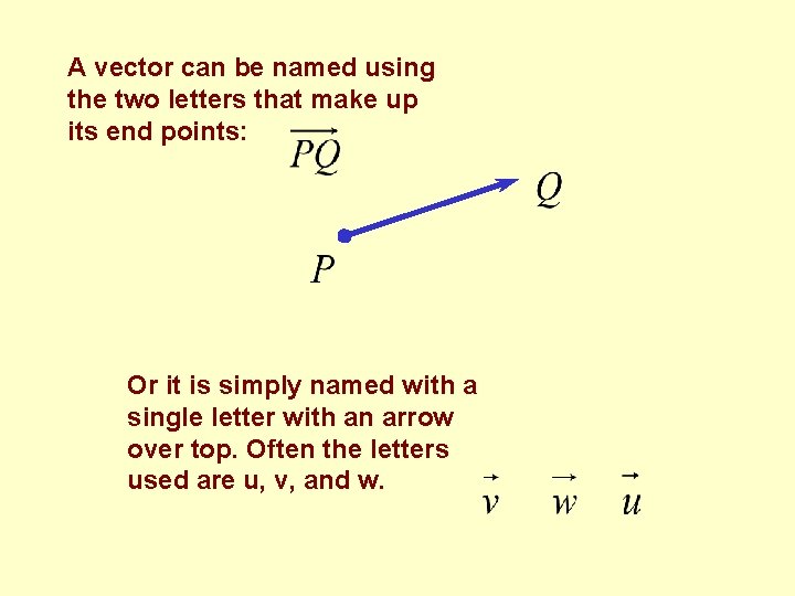 A vector can be named using the two letters that make up its end