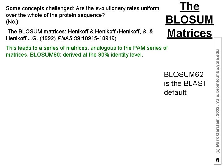 The BLOSUM matrices: Henikoff & Henikoff (Henikoff, S. & Henikoff J. G. (1992) PNAS