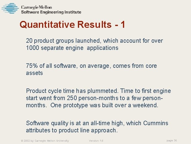 Quantitative Results - 1 20 product groups launched, which account for over 1000 separate