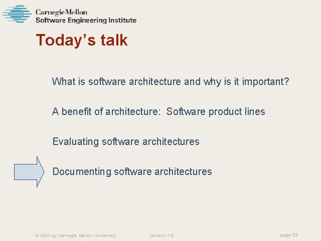 Today’s talk What is software architecture and why is it important? A benefit of