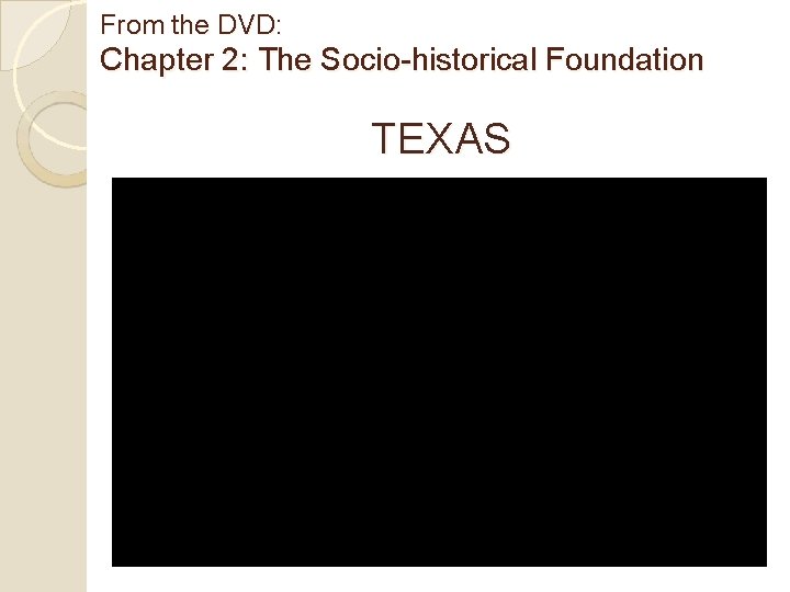 From the DVD: Chapter 2: The Socio-historical Foundation TEXAS 