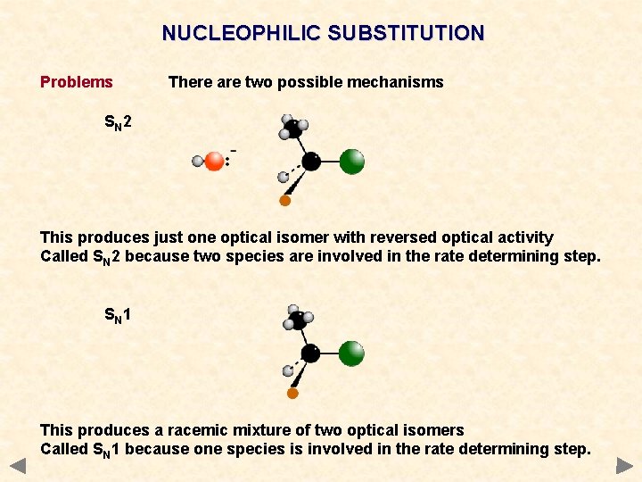 NUCLEOPHILIC SUBSTITUTION Problems There are two possible mechanisms SN 2 This produces just one NUCLEOPHILIC SUBSTITUTION Problems There are two possible mechanisms SN 2 This produces just one