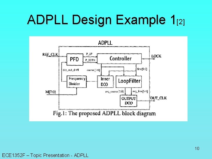 ADPLL Design Example 1[2] 10 ECE 1352 F – Topic Presentation - ADPLL 