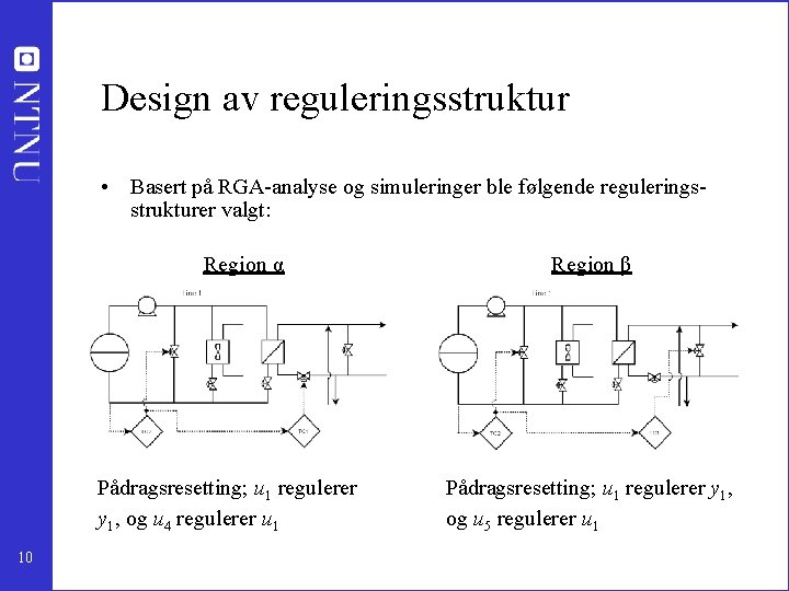 Design av reguleringsstruktur • Basert på RGA-analyse og simuleringer ble følgende reguleringsstrukturer valgt: Region