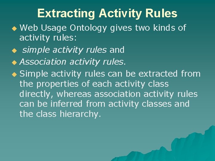 Extracting Activity Rules Web Usage Ontology gives two kinds of activity rules: u simple