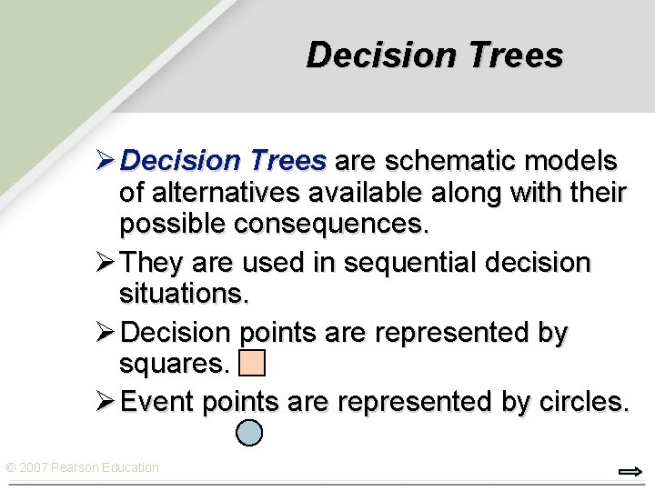 Decision Trees Ø Decision Trees are schematic models of alternatives available along with their