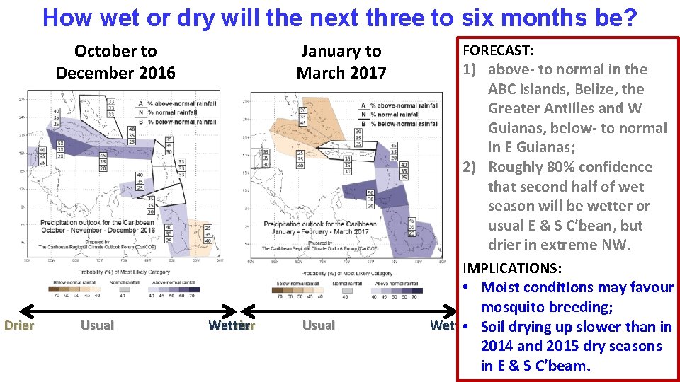 How wet or dry will the next three to six months be? October to