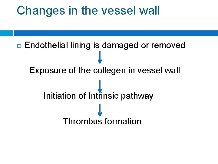 Changes in the vessel wall Endothelial lining is damaged or removed Exposure of the