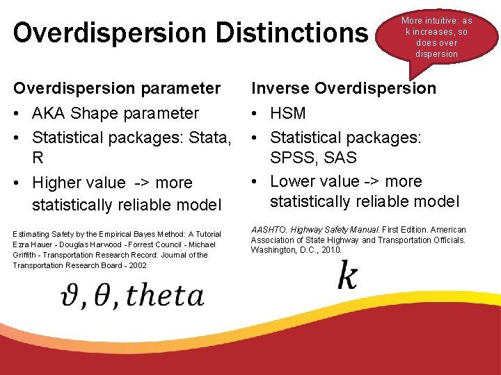 Overdispersion Distinctions More intuitive: as k increases, so does over dispersion Overdispersion parameter Inverse