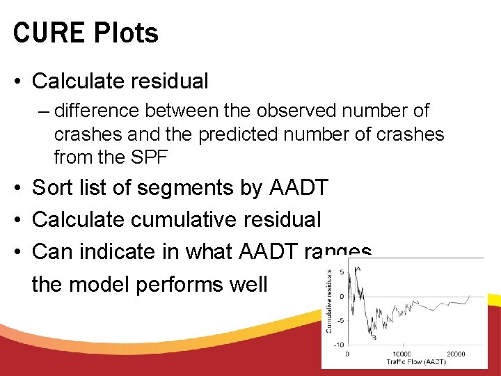 CURE Plots • Calculate residual – difference between the observed number of crashes and