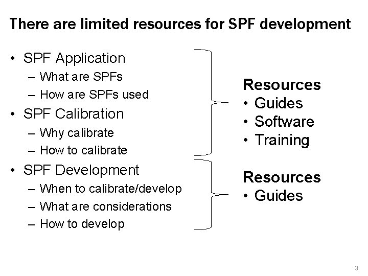 There are limited resources for SPF development • SPF Application – What are SPFs There are limited resources for SPF development • SPF Application – What are SPFs