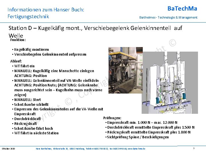 Ba. Tech. Ma Informationen zum Hanser Buch: Fertigungstechnik Barthelmes - Technologie & Management Station