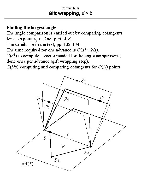 Convex hulls Gift wrapping, d > 2 Finding the largest angle The angle comparison Convex hulls Gift wrapping, d > 2 Finding the largest angle The angle comparison