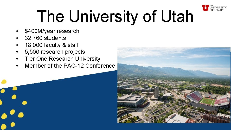 The University of Utah • • • 3 $400 M/year research 32, 760 students