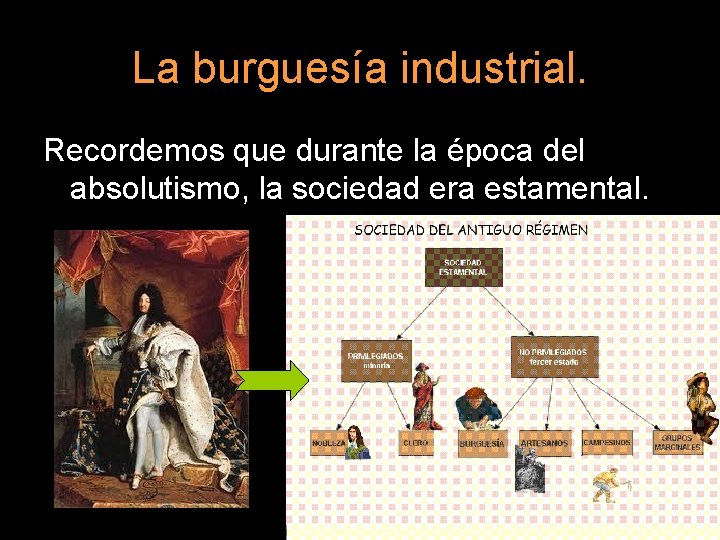 La burguesía industrial. Recordemos que durante la época del absolutismo, la sociedad era estamental.