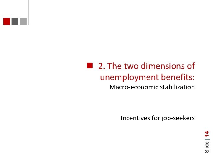  2. The two dimensions of unemployment benefits: Macro-economic stabilization Slide | 14 Incentives