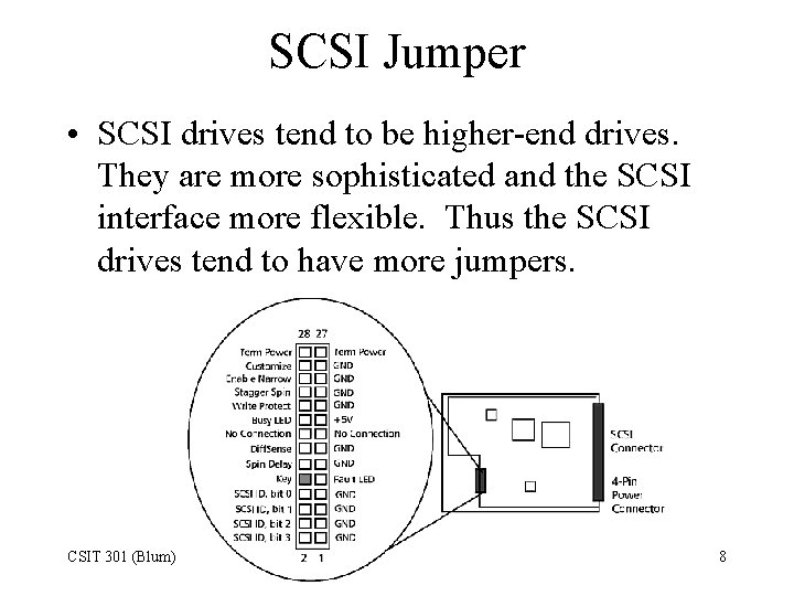 SCSI Jumper • SCSI drives tend to be higher-end drives. They are more sophisticated