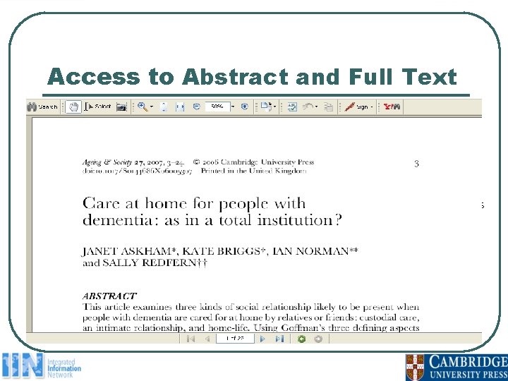 Access to Abstract and Full Text 