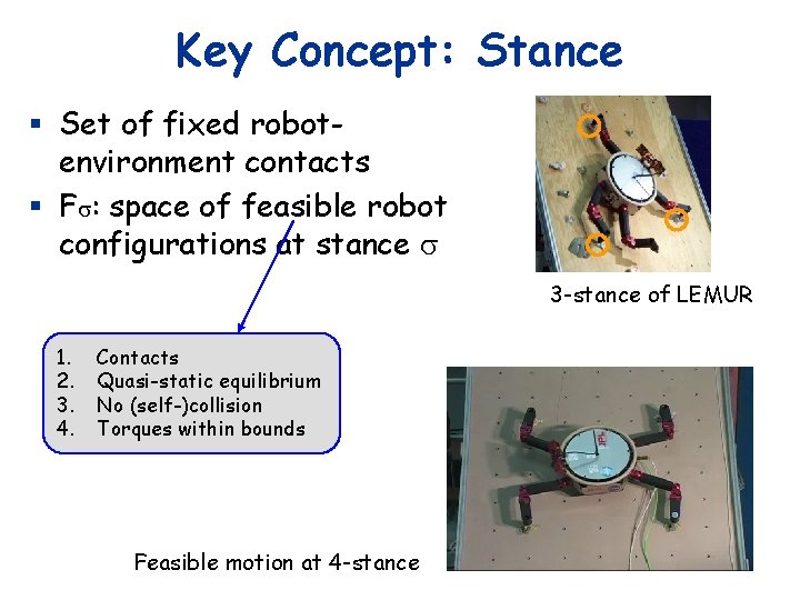 Key Concept: Stance § Set of fixed robotenvironment contacts § Fs: space of feasible