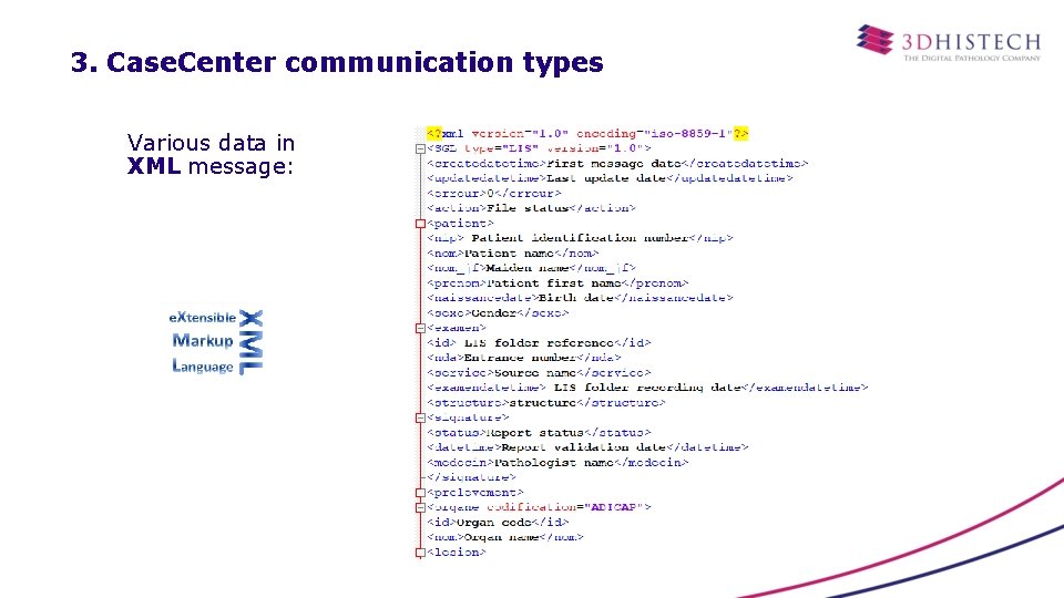 3. Case. Center communication types Various data in XML message: 